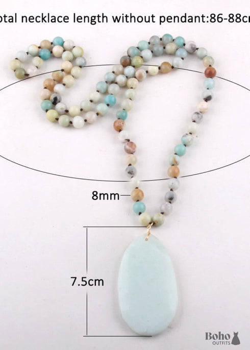 Boho Necklace, RH Rose Quart Amazonite, Oval Blue White Black Natural Stone